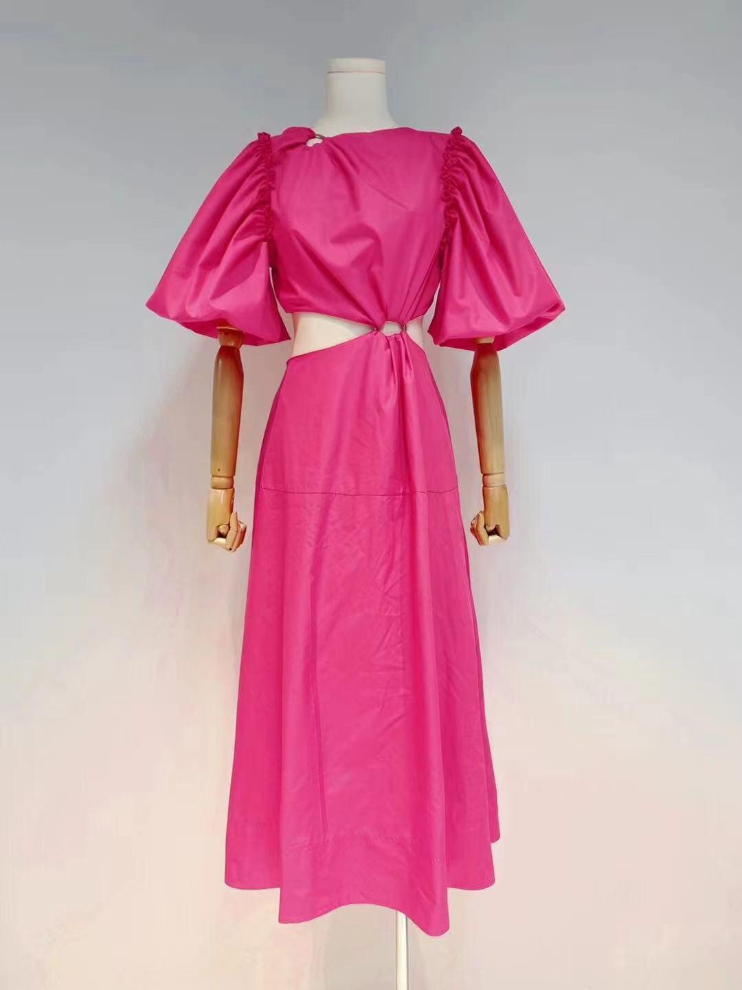 Lizette Lantern Sleeves Cut Out Solid Dress