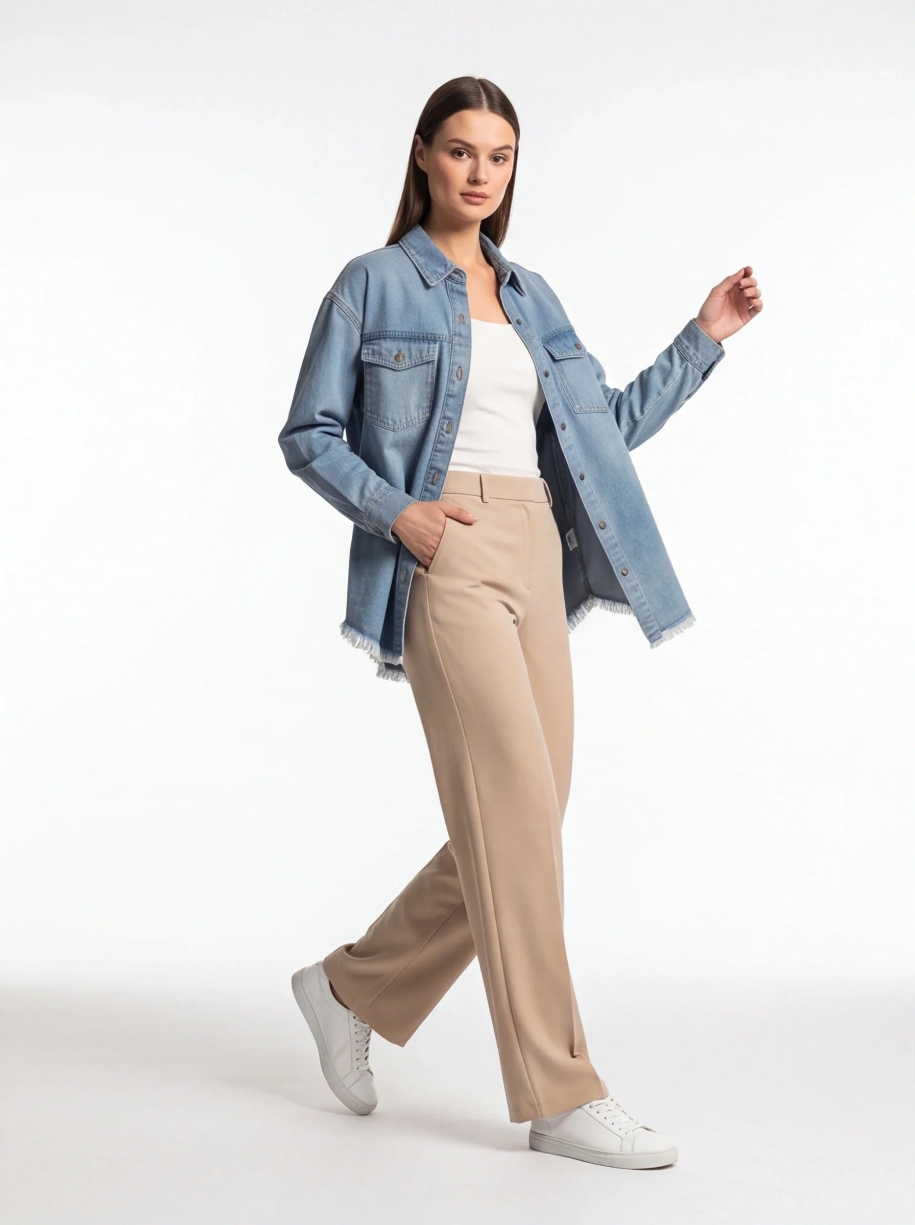 Stylish Relaxed Denim Blouse with Button Details and Soft Fabric
