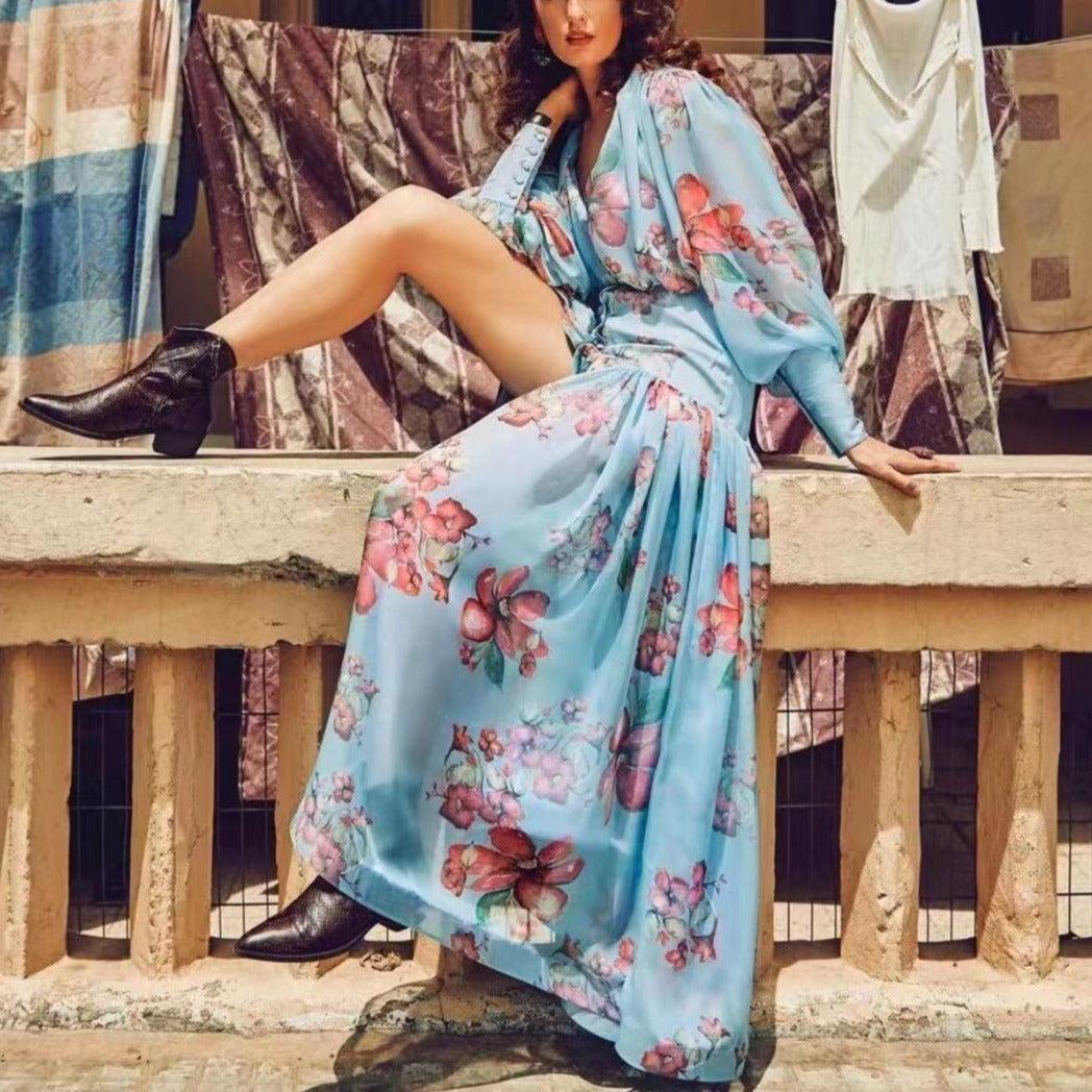 Lona Button Down Floral Chiffon Dress