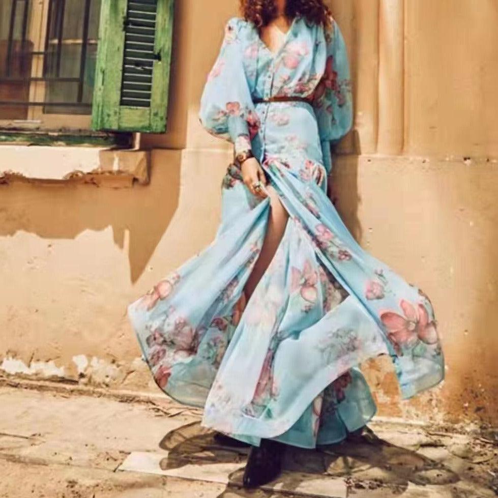 Lona Button Down Floral Chiffon Dress