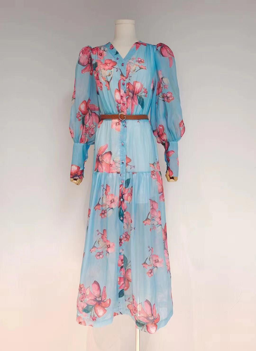 Lona Button Down Floral Chiffon Dress