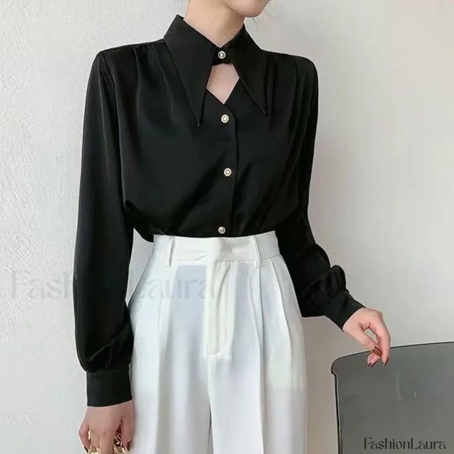 Long French Soft Elegant Simple Hollow Out Blouse