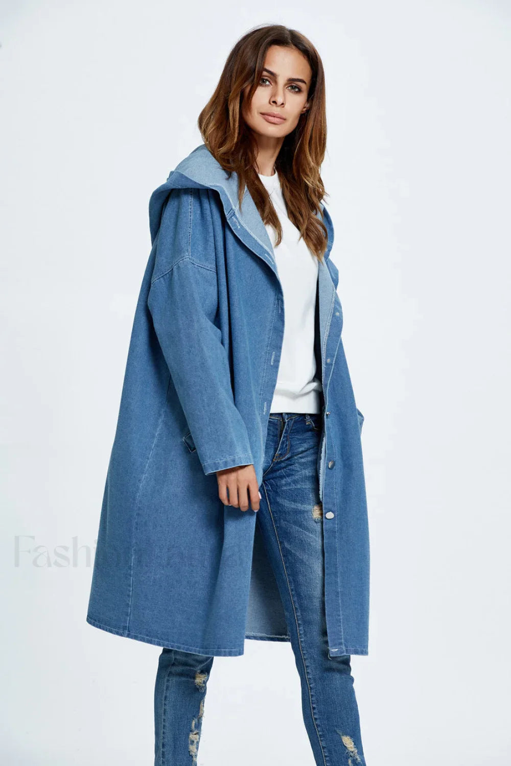 Long Hooded Denim Coat