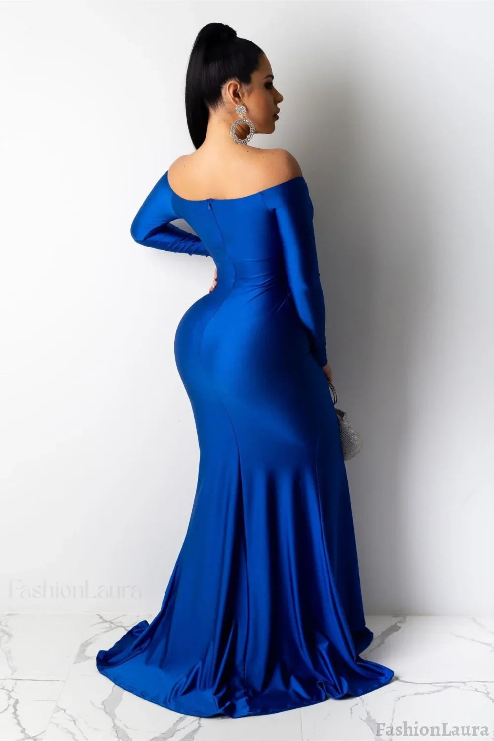 Long Sleeve Bodycon Maxi Formal Dress S / Blue