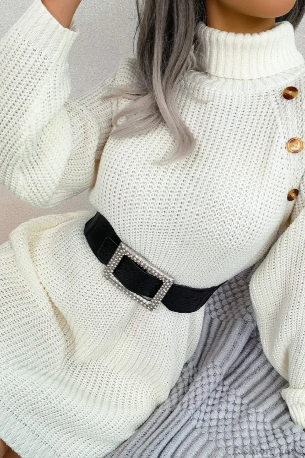 Long Sleeve Button Knit Sweater Dress