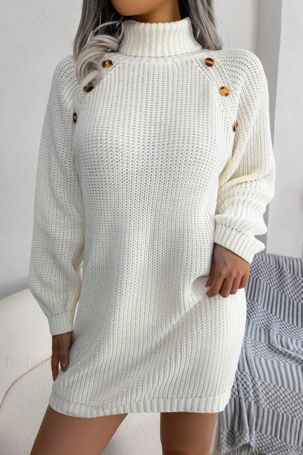 Long Sleeve Button Knit Sweater Dress