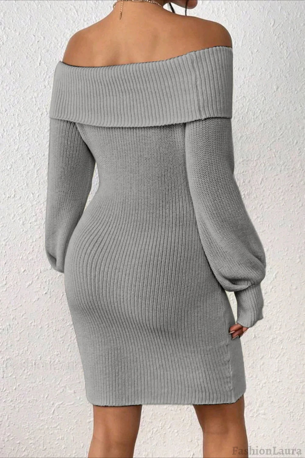 Long Sleeve Off Shoulder Slim Fit Knit Sweater Dress
