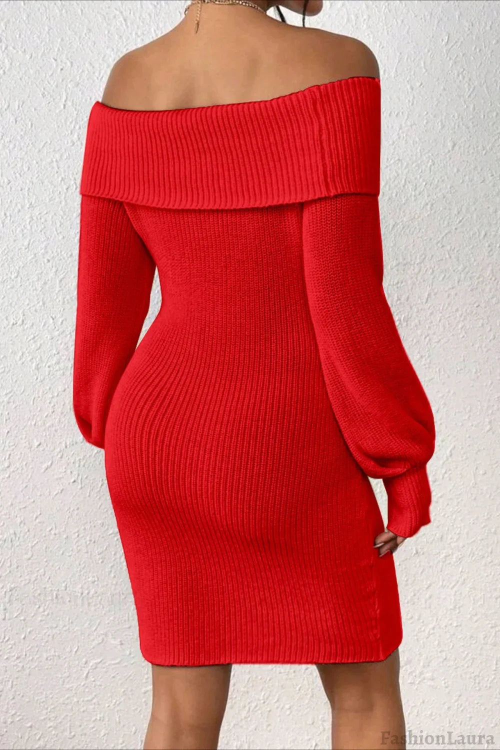 Long Sleeve Off Shoulder Slim Fit Knit Sweater Dress