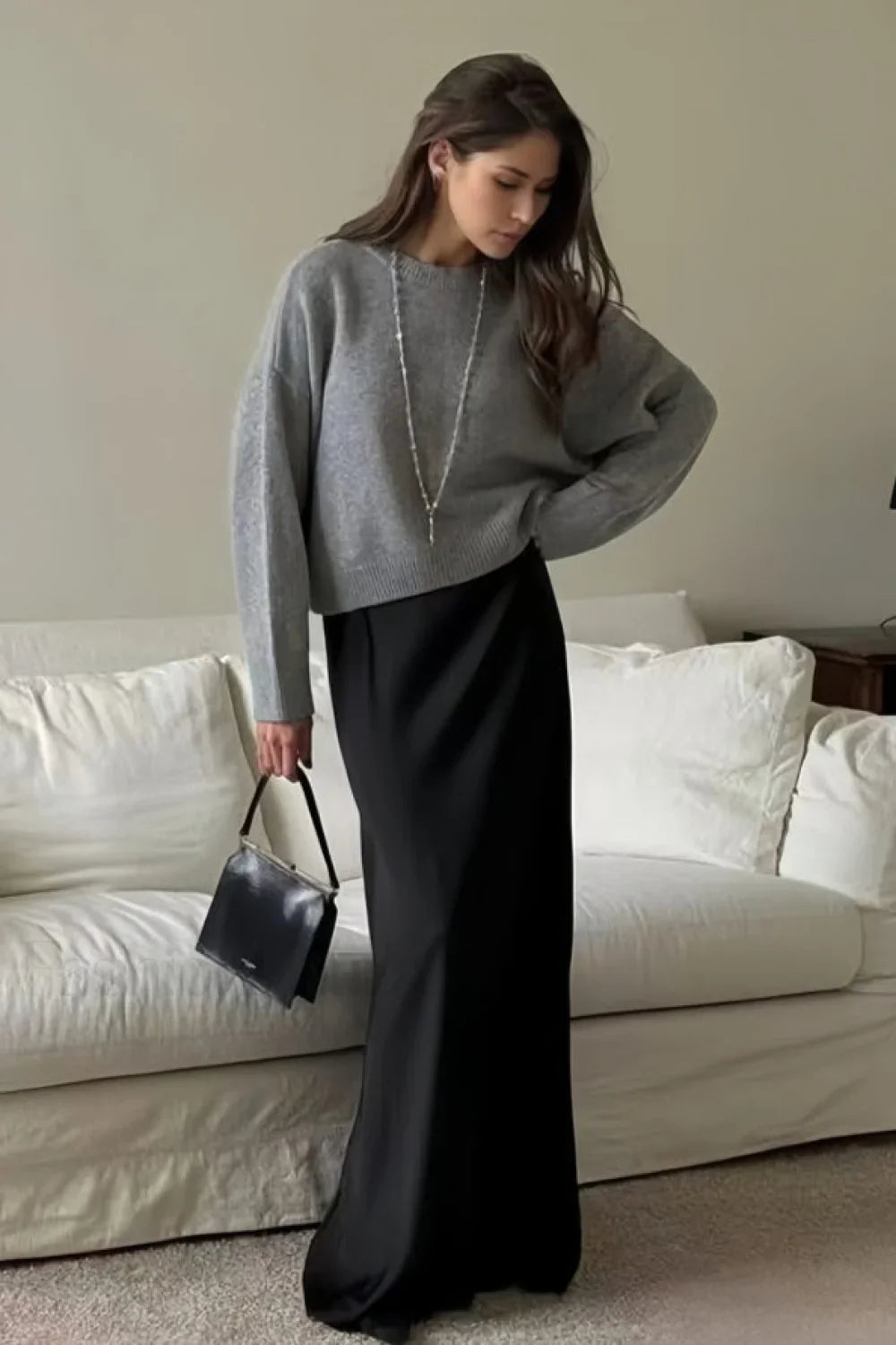 Loose Basic Knit Pullover Sweater Grey / M