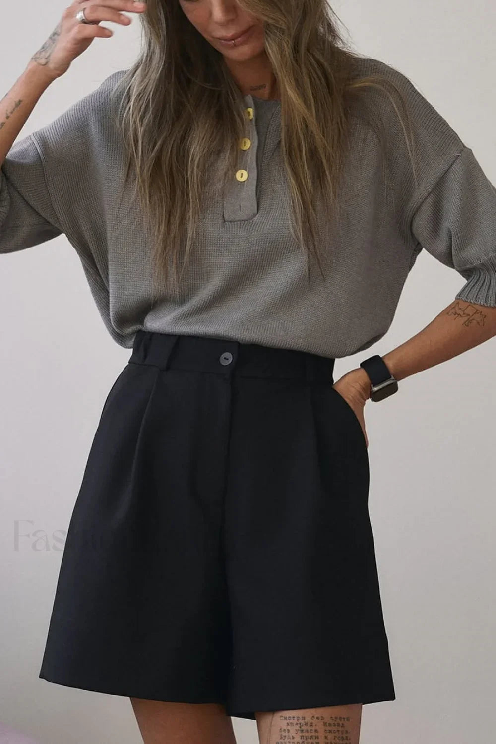 Loose Fit Buttoned Knit Polo Sweater