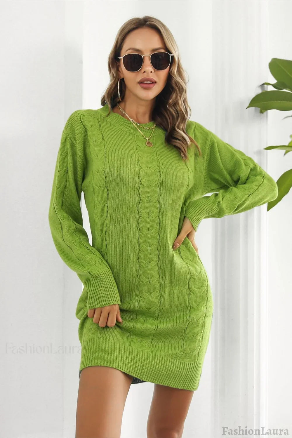 Loose Fit Cable Knit Sweater Dress