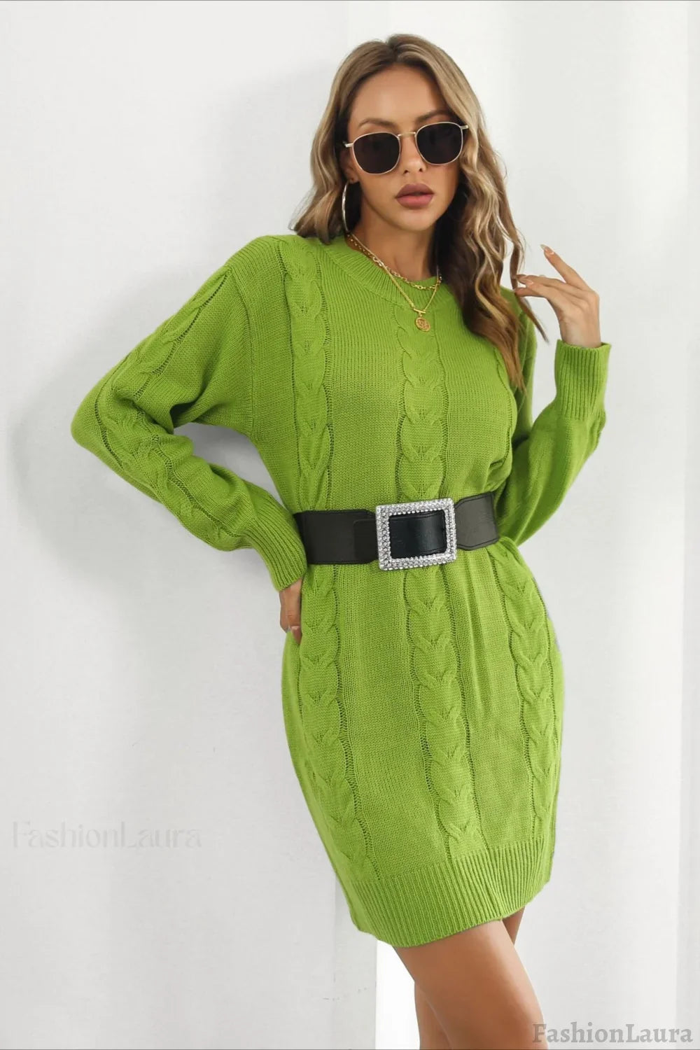 Loose Fit Cable Knit Sweater Dress