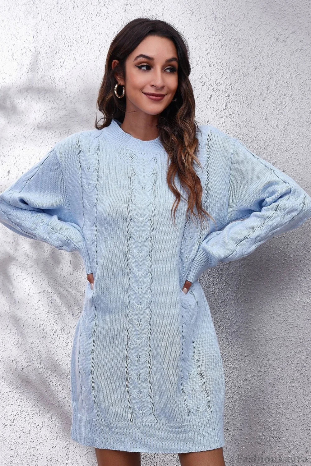 Loose Fit Cable Knit Sweater Dress