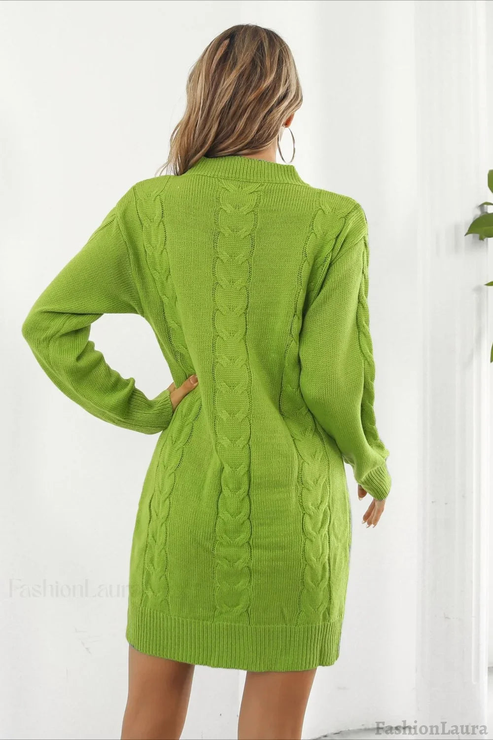 Loose Fit Cable Knit Sweater Dress