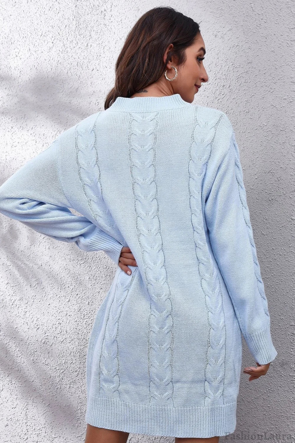 Loose Fit Cable Knit Sweater Dress