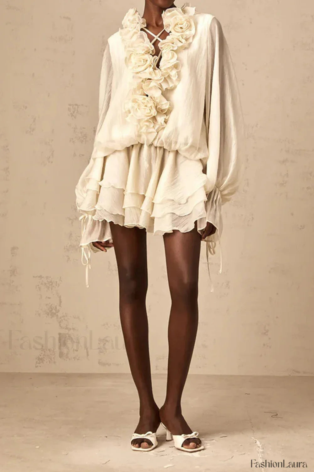 Loose Fit Folded Ruffle Boho Dress