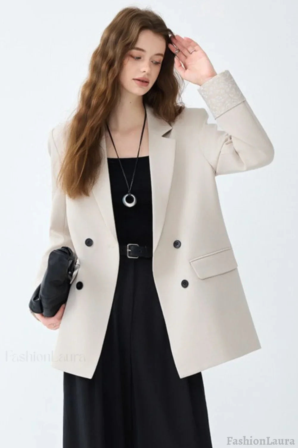Loose Fit Long Sleeve Blazer S / White
