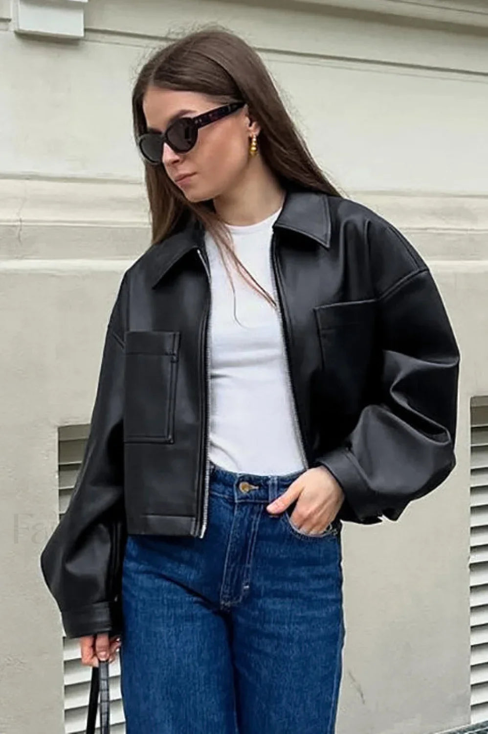 Loose Fit Matte Leather Short Jacket Black / S coats