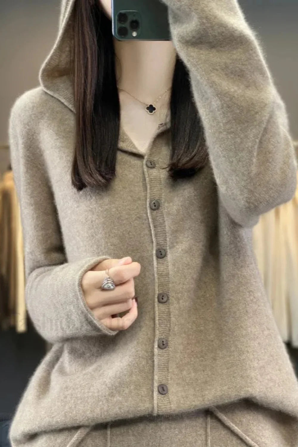 Loose Fit Merino Wool Hoodie Camel / M