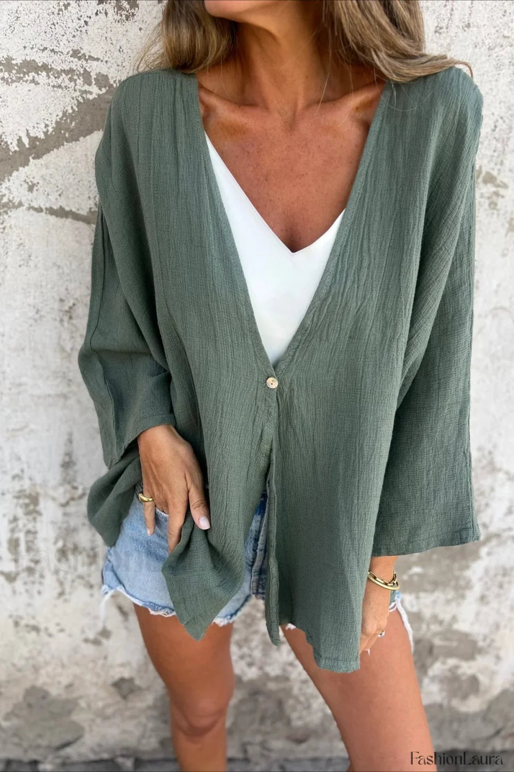 Loose Fit V Neck Long Sleeve Cardigan