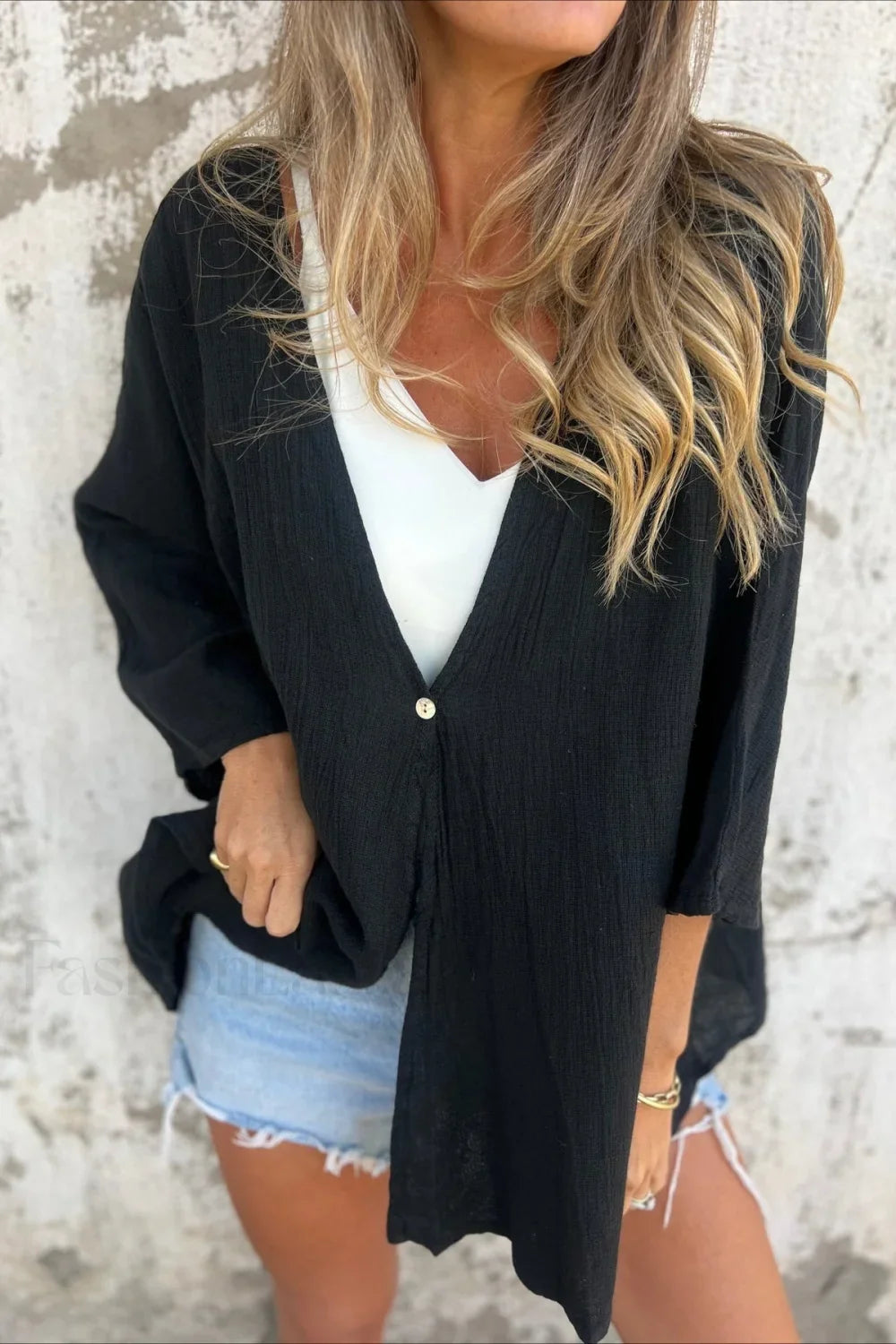 Loose Fit V Neck Long Sleeve Cardigan