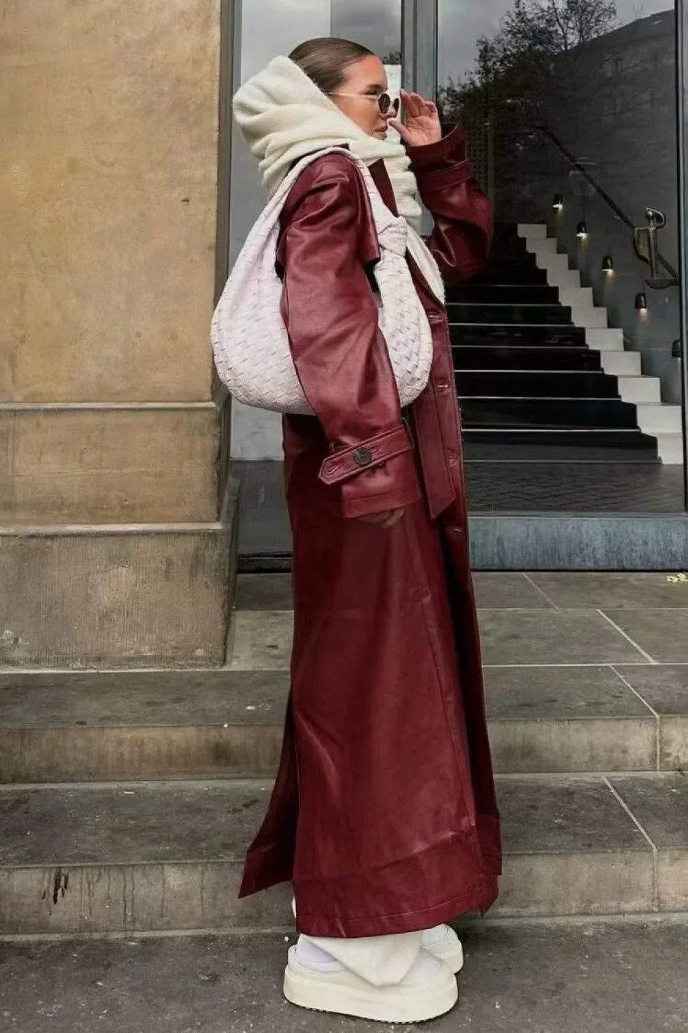 Loose Leather Trench Coat