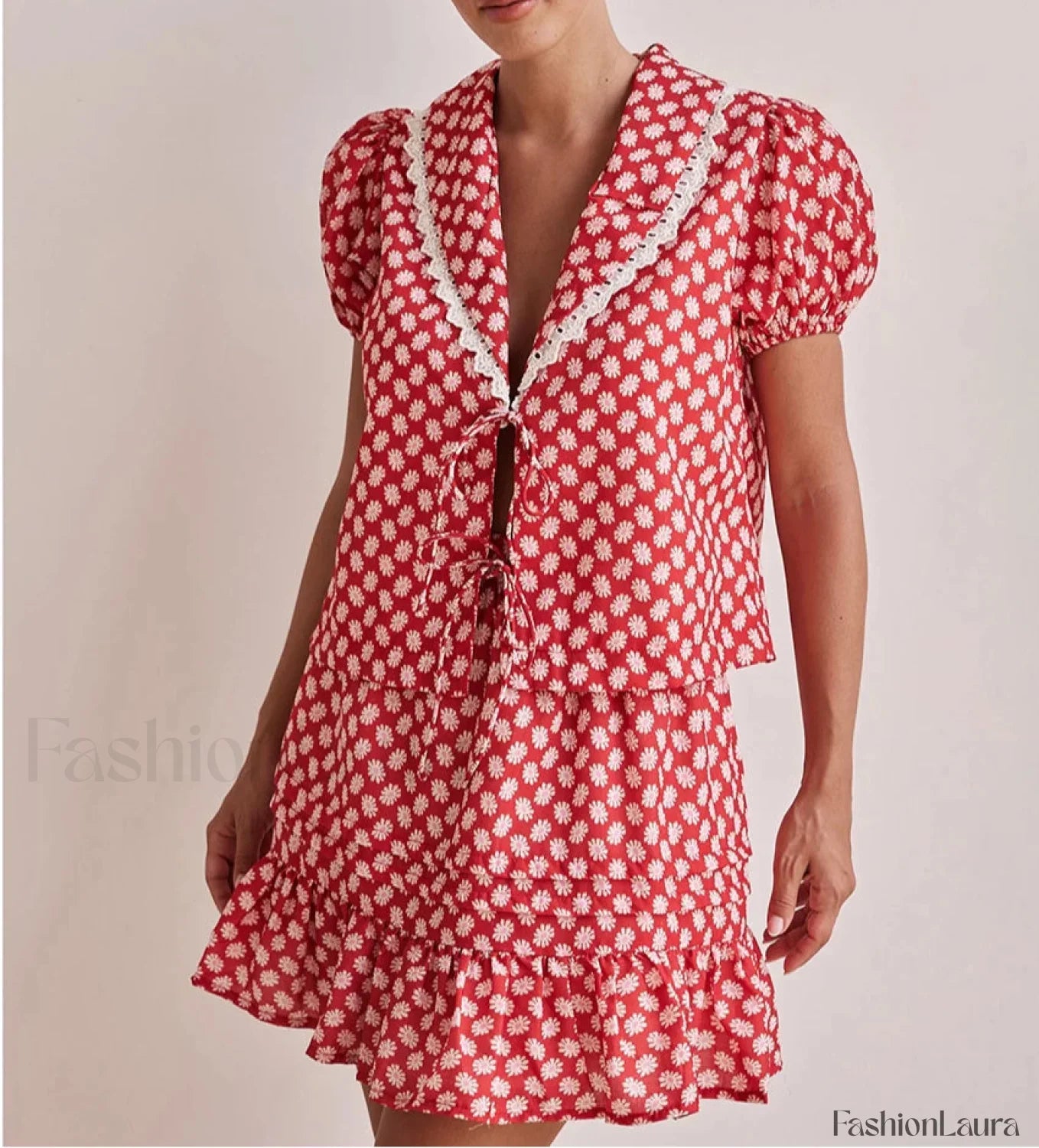 Loose Print Shirt Pleated Two Piece Set