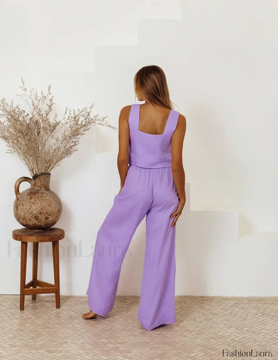 Loose Square Top Pants Two Piece Set