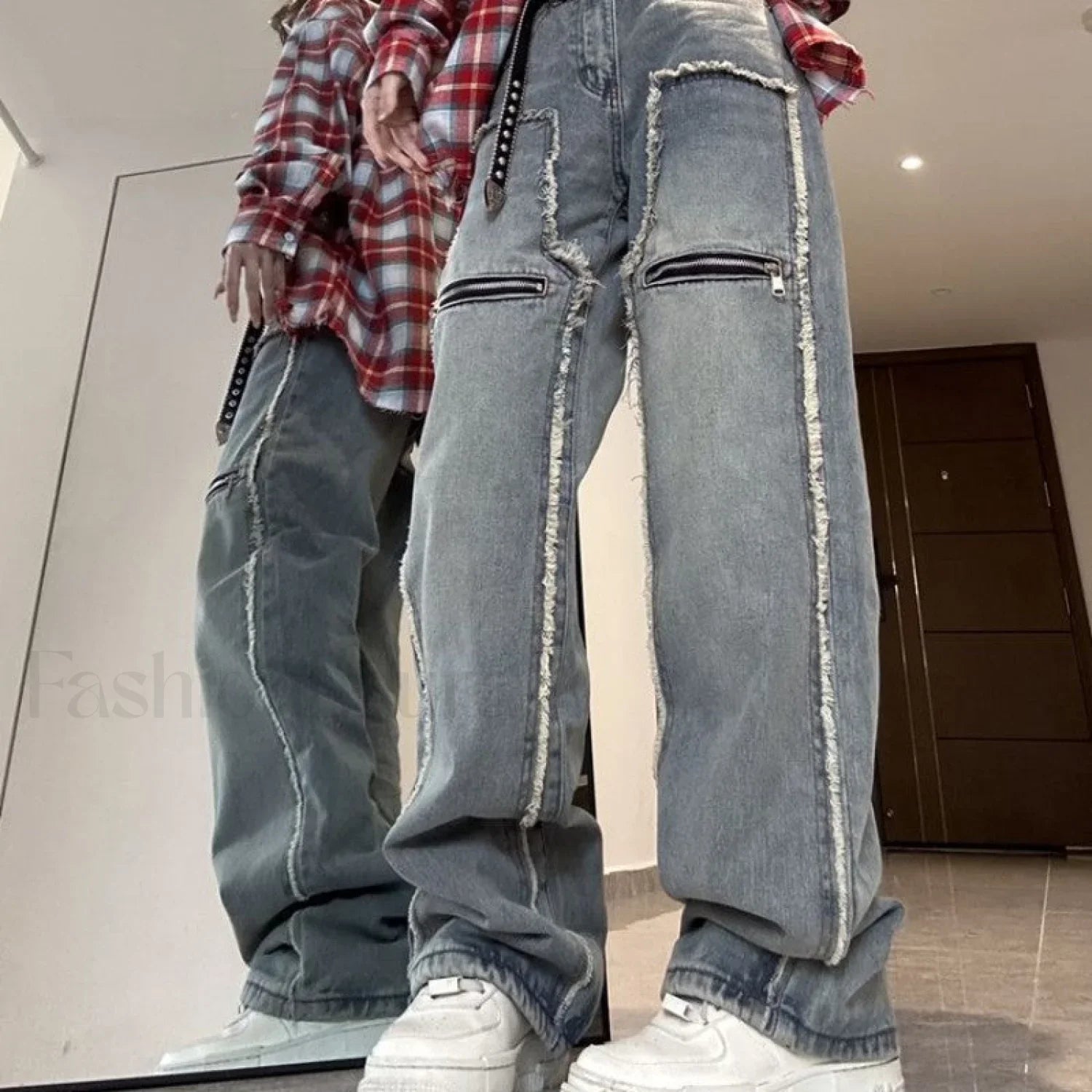 Loose Straight Leg Slender Modern Raw Edge Casual Boyfriend Jeans Blue / 2XL women clothing