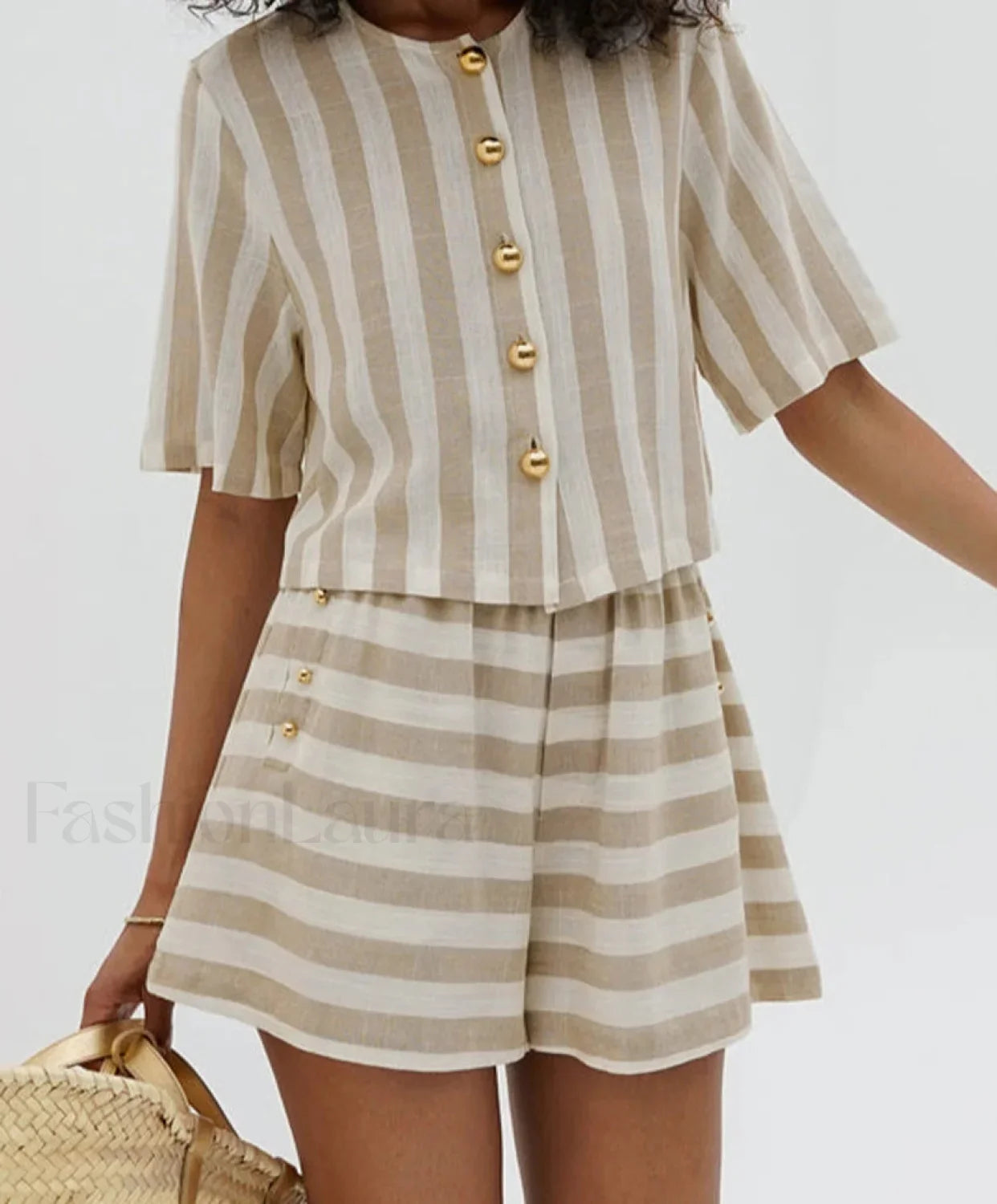 Loose Stripe Shirt Shorts Two Piece Set