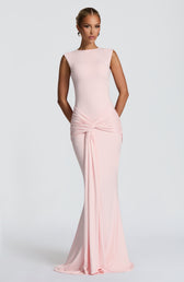 Boat Neck Ruched Twist Front Mermaid Maxi Gown 13