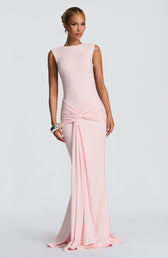 Boat Neck Ruched Twist Front Mermaid Maxi Gown 12