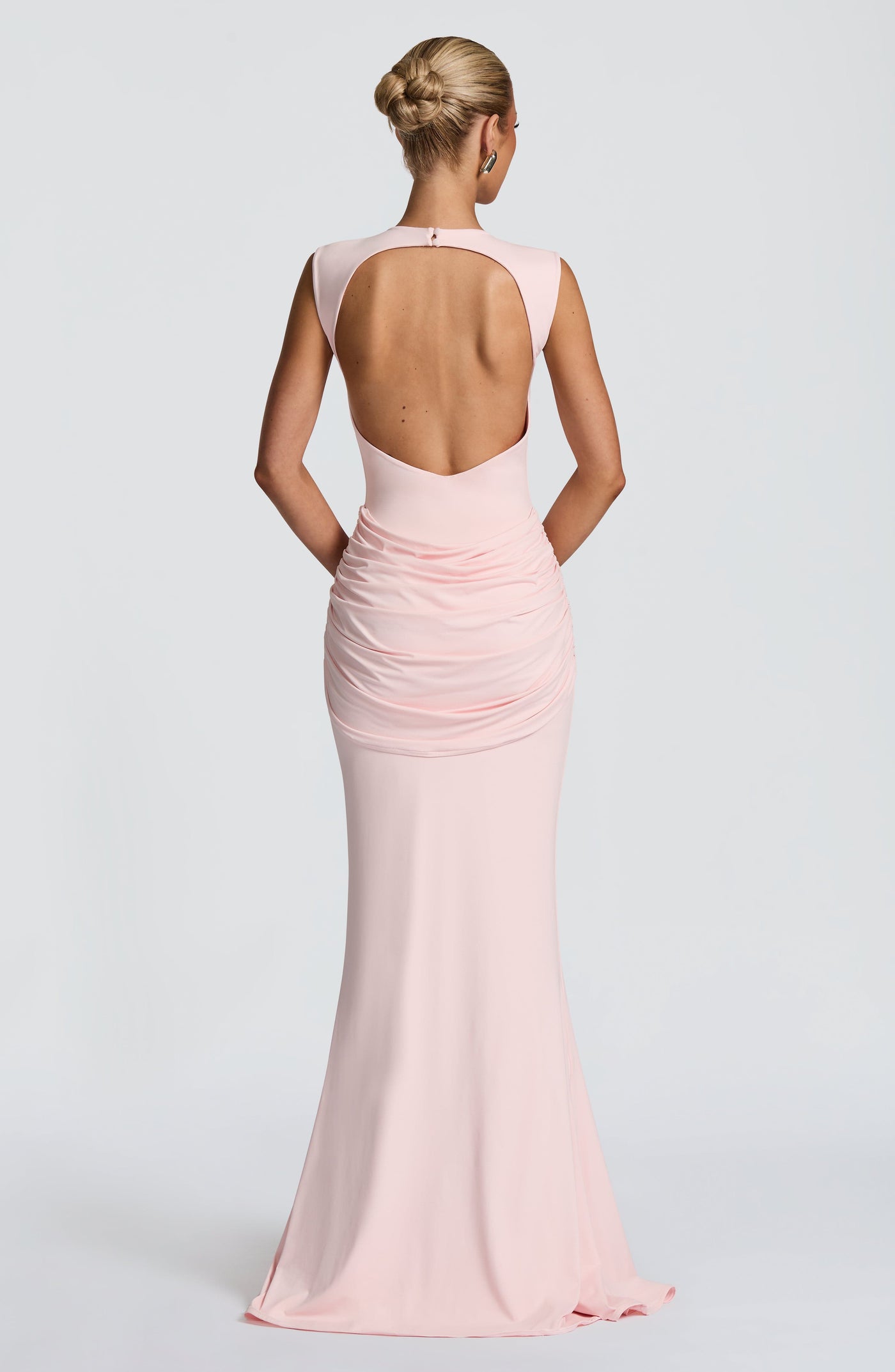 Boat Neck Ruched Twist Front Mermaid Maxi Gown 2