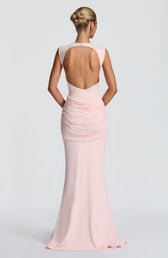 Boat Neck Ruched Twist Front Mermaid Maxi Gown 2