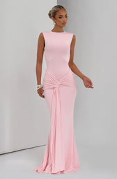 Boat Neck Ruched Twist Front Mermaid Maxi Gown 8