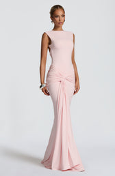 Boat Neck Ruched Twist Front Mermaid Maxi Gown 11