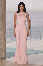 Boat Neck Ruched Twist Front Mermaid Maxi Gown 6
