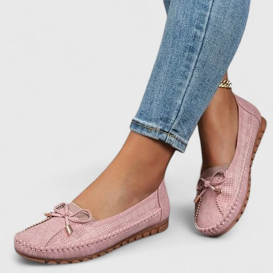 Bow Suede Look Moccasin Slip On Loafers