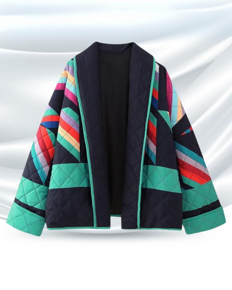 Patchwork Quilted Open Front Oversized Jacket
