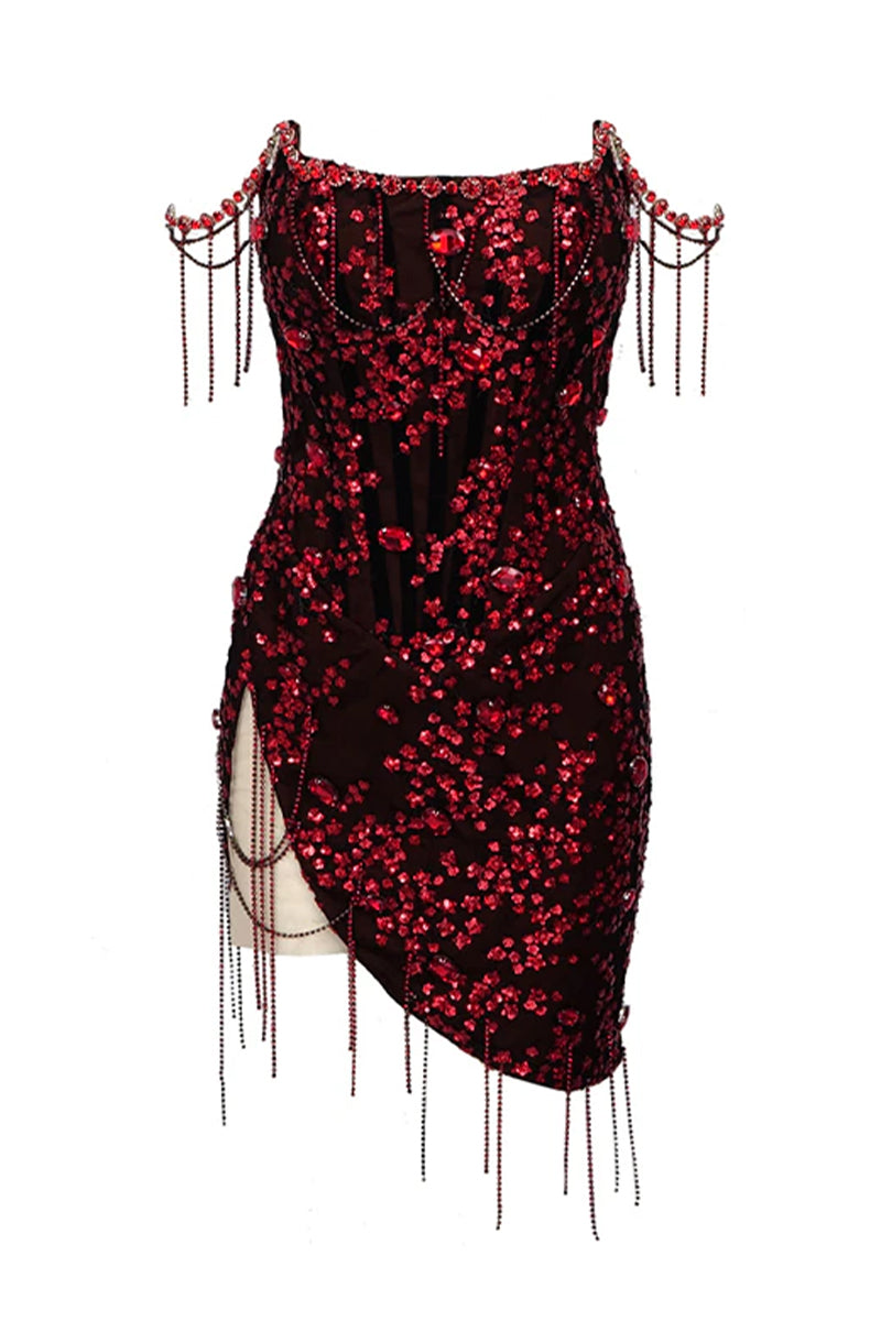 Camisole Diamond-embedded Tight Mini Dress