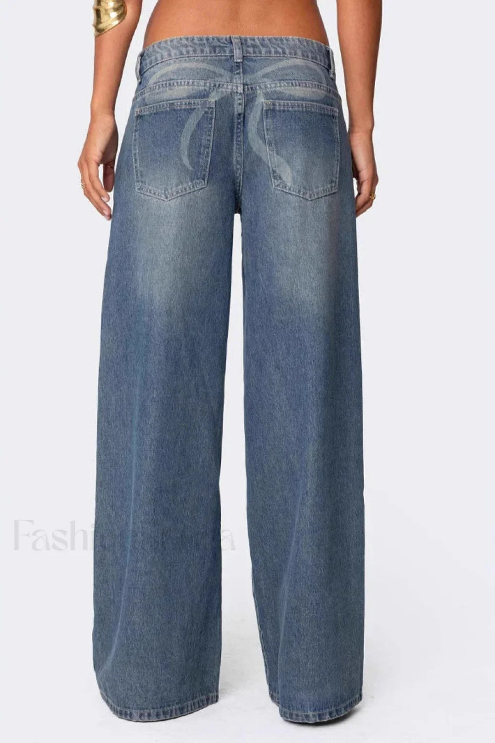 Low Waist Printed Wide Leg Jeans Blue / S