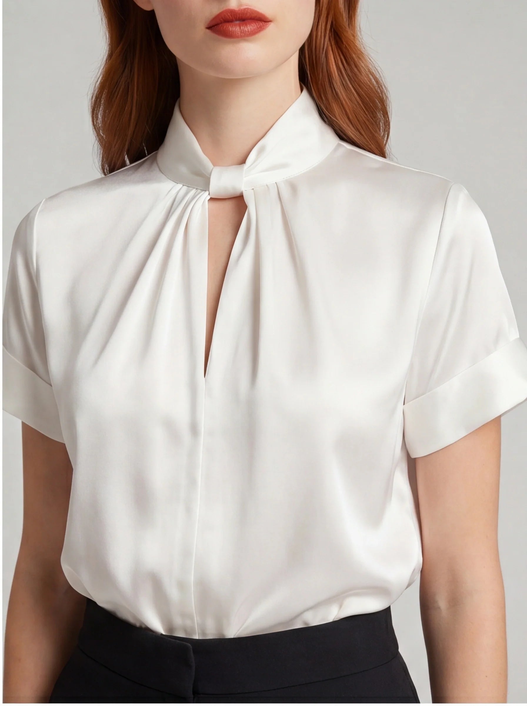 Elegant Silky High Neck Blouse with Comfortable Fit and Versatile Desi