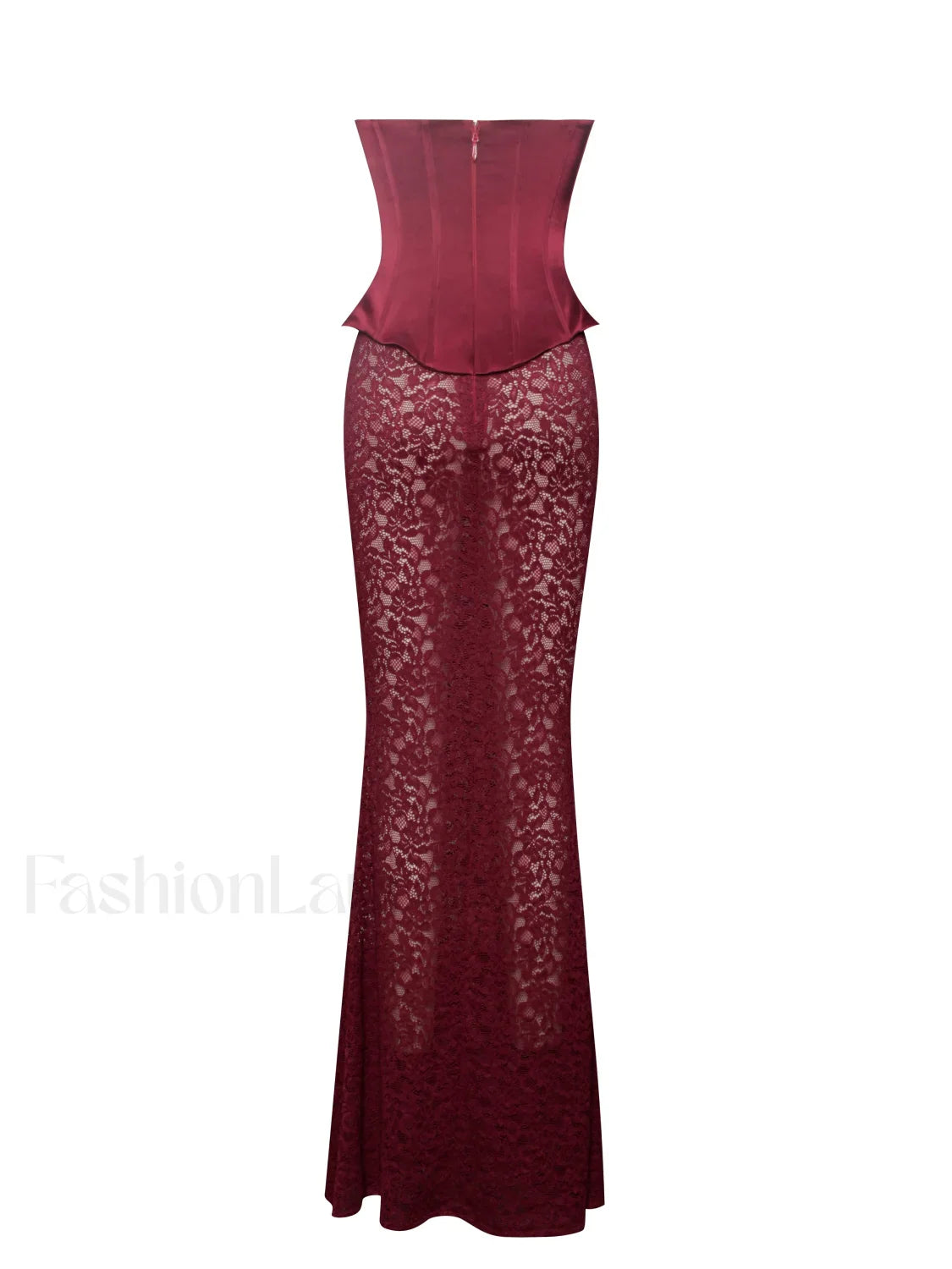Lucinda Burgundy Satin Charming Lace Corset Maxi Dress