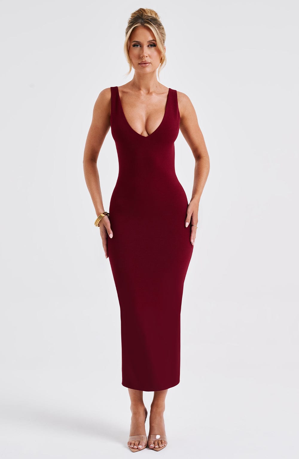 Deep V-Neck Sleeveless Bodycon Midi Dress 11