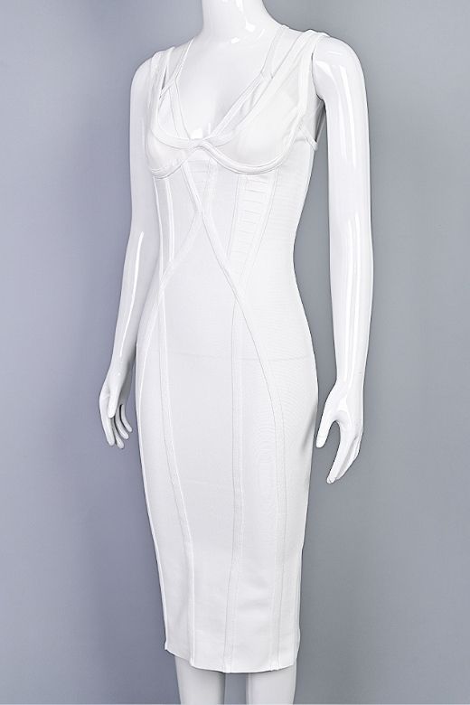 Lucy Bandage Midi Dress - White Pearl