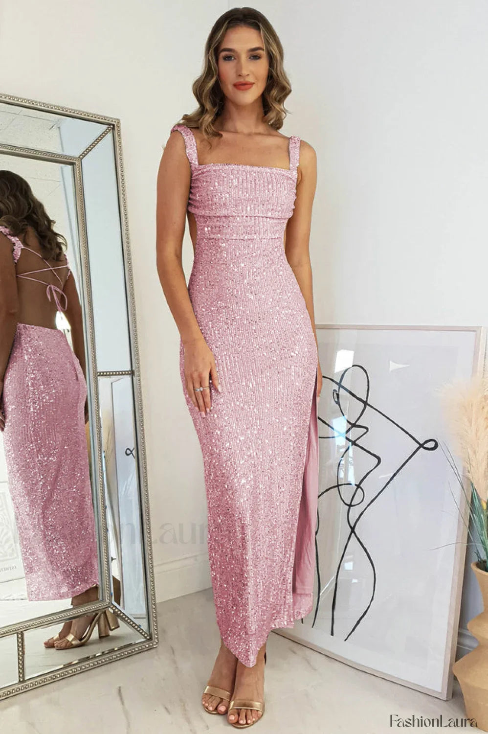 Lulana Sequin Stylish Midi Dress