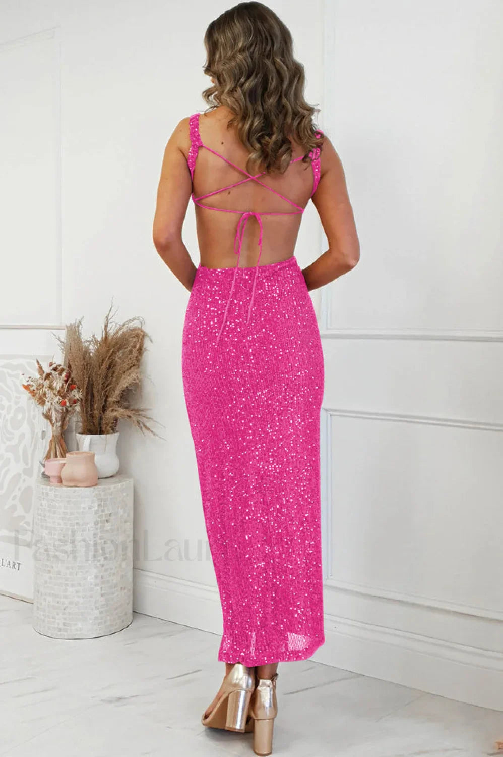 Lulana Sequin Stylish Midi Dress