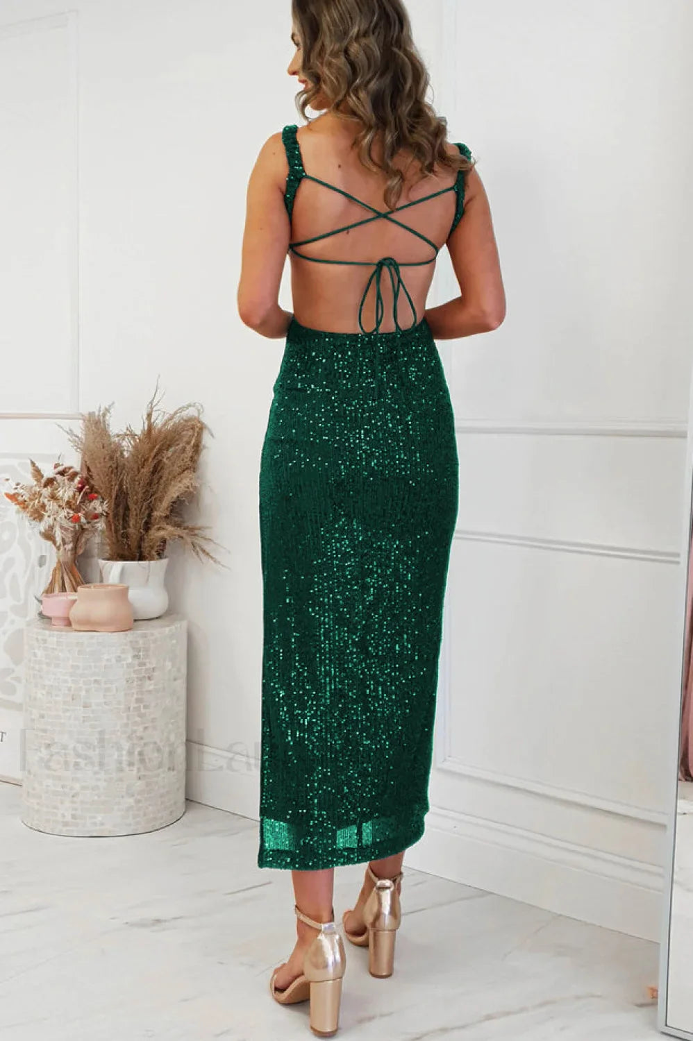 Lulana Sequin Stylish Midi Dress