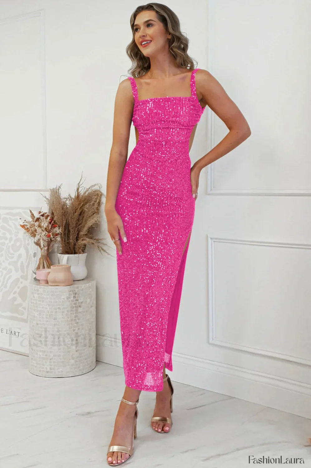 Lulana Sequin Stylish Midi Dress