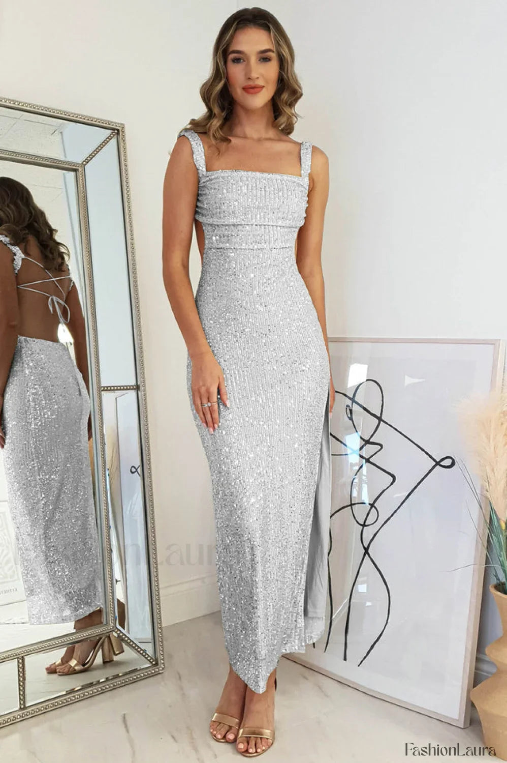 Lulana Sequin Stylish Midi Dress